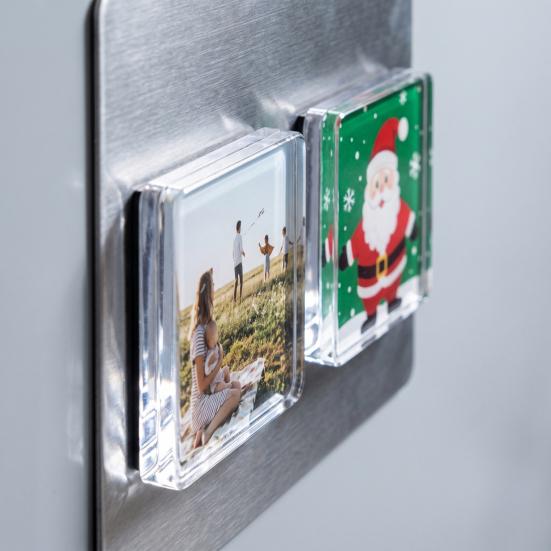 Clear Acrylic Magnetic Photo Frames for Refrigerator 10Pcs Magnet, Square Frame Magnets with Adhesive Transparent Picture Fridge Decor Back,