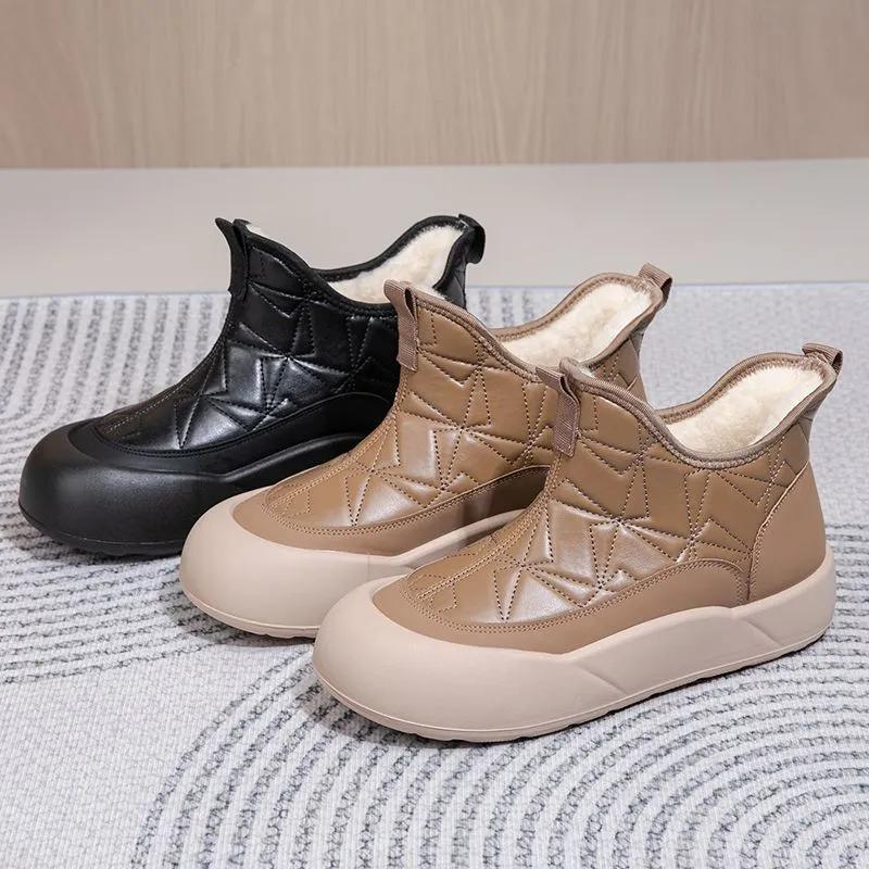 Winter Women's Cotton Boots Casual Slip-On Snow Boots with Fleece Lining and Anti-Slip Design