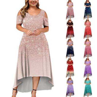 Women's Casual Fashion Printed Dress Round Neck Short Sleeve Pullover Dresses