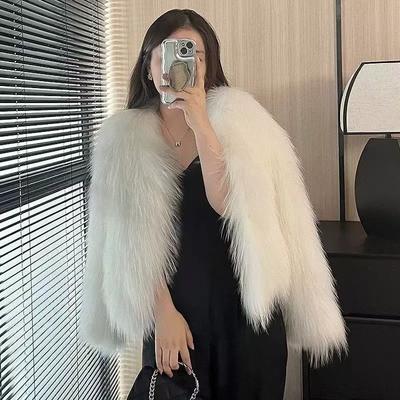 Damen Herbst Winter Kunstpelzmäntel Einfarbig Taschen Verdicken Strickjacke Damen Slim Kurze Jacken Oberteile