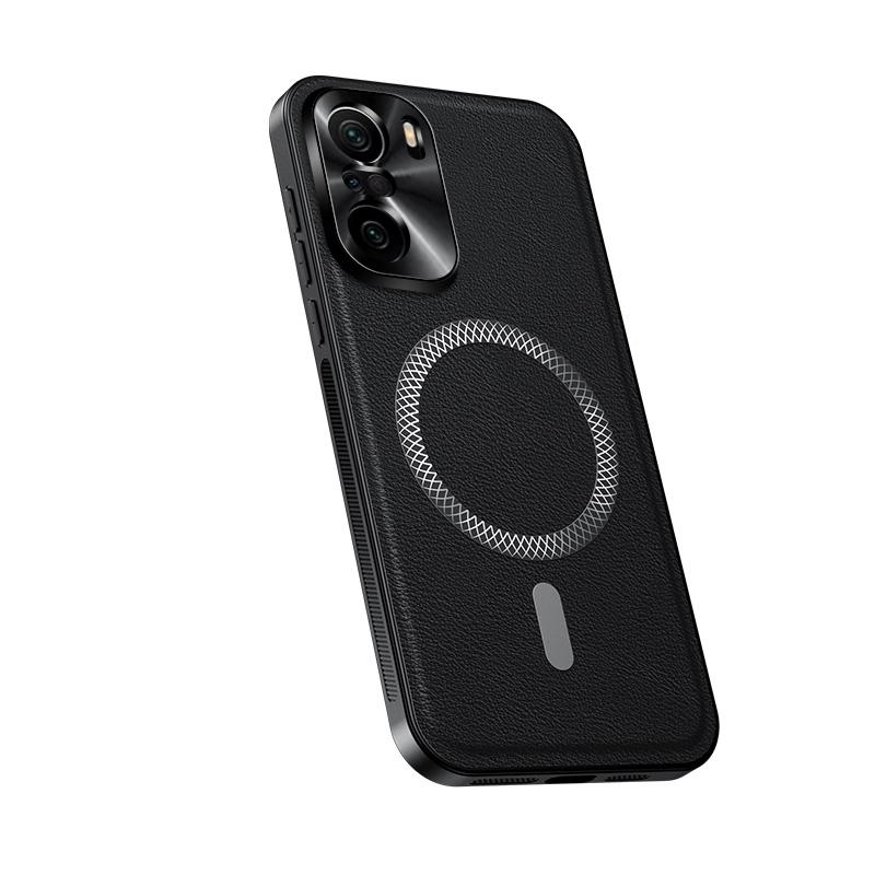 For Poco F3 Case Magnetic Elegant Leather Wear-Resistant Lens Fully Covered Non-Slip Grip Edge Cover Shell