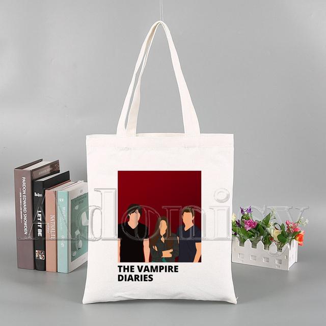 The Vampire Diaries Funny Shopping Bag Graphic Tote Harajuku Women Canvas Shoulder Bag Female Ulzzang Eco Large-Capacity