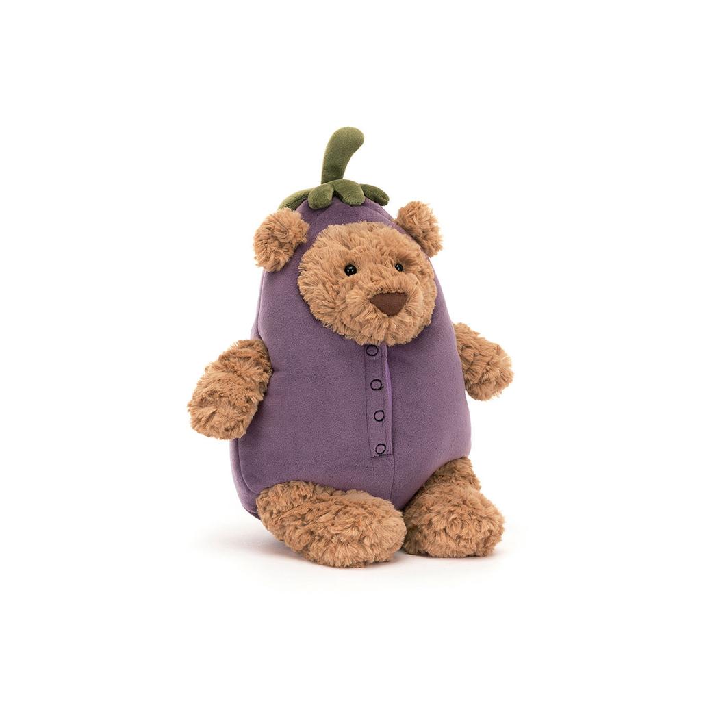Jellycat Bartholomew Bear Aubergine Eggplant Bear Creative Purple Doll Plush Figure Sitting 25cm Height