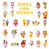 50PCS Cartoon Ice Cream PVC Sticker Aesthetic Colored DIY Sticky Decoration Scrapbooking Hand Accounting Supplies for Kids