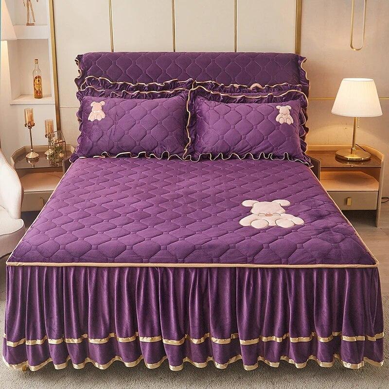 Solid Color Milk Velvet Winter Bedspread On The Bed Thick Home Bed Skirt-style Bed Sheets Cotton European-style Bed Spreads