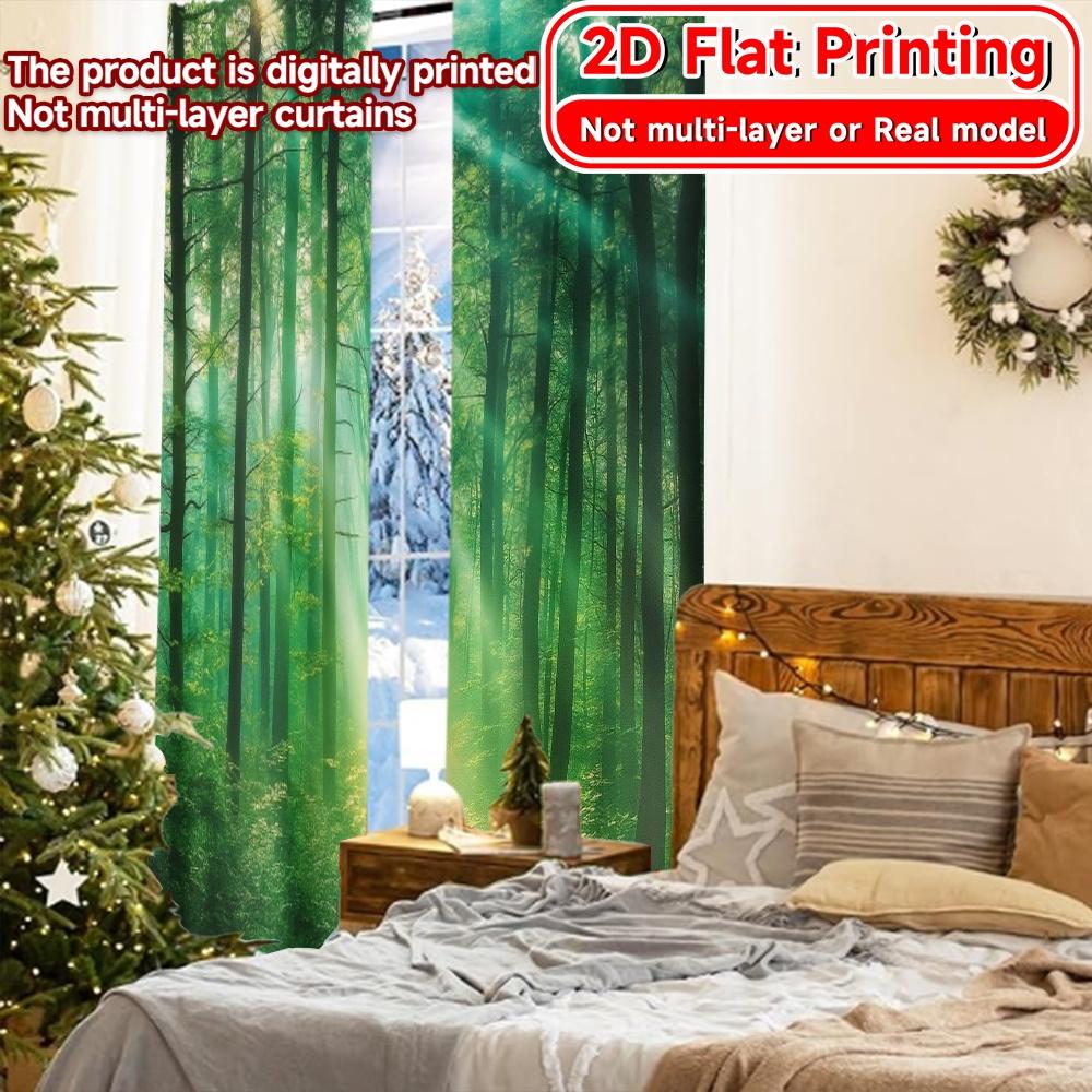 Flat Printing Curtains Without Rod Forest Glow Halloween Festival Fashion Versatile Polyester Fabric Set Of 2 Made