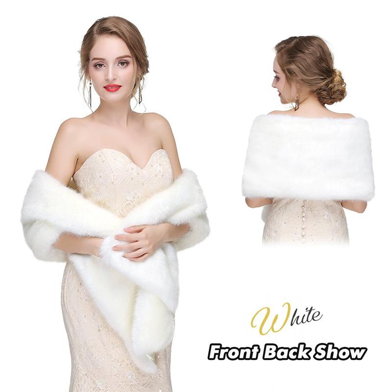 WTEMPO Winter Warm Faux Fur Wedding Dress Shawls Soft Plush Shawls for Performance/Party Retro Long Shawls Windproof Cold-proof Wide Scarves