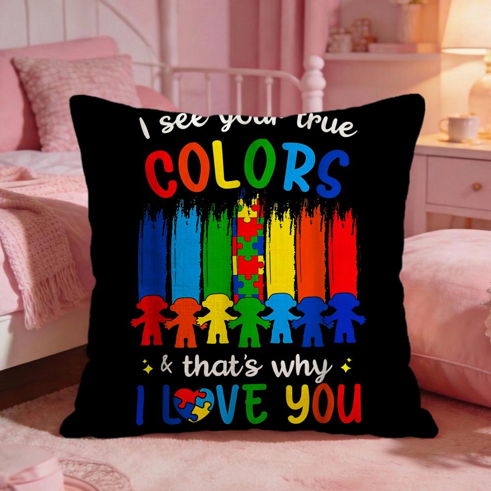 Autism Support Puzzle Cushion Cover Premium Comfort Reversible Pillow Cove Two In One Design For Any Room  Car Interior