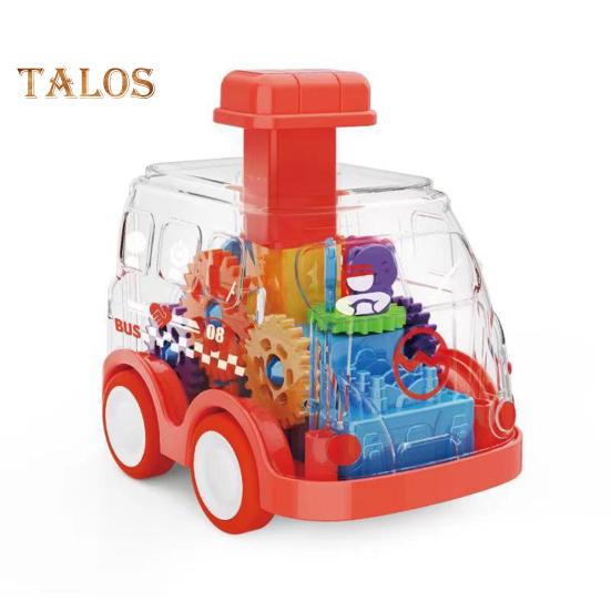 Drücken zum Fahren Spielzeugauto Keine Batterie erforderlich Home Kindergarten Baby Spielzeugauto Transparentes Zahnrad Mini Spielzeug Schulbus Mechanisches Konzept Lernen Geburtstag