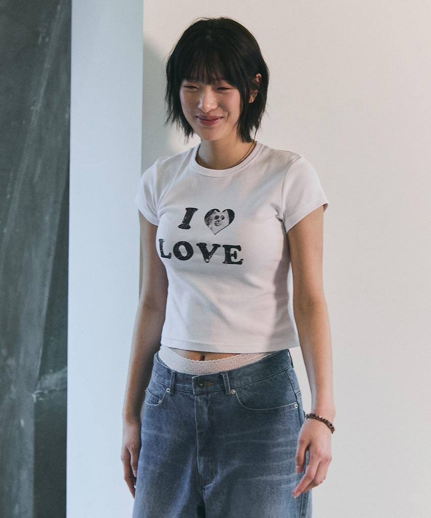 Beullusseonpeullawo I Love Cat Crop Top [White]