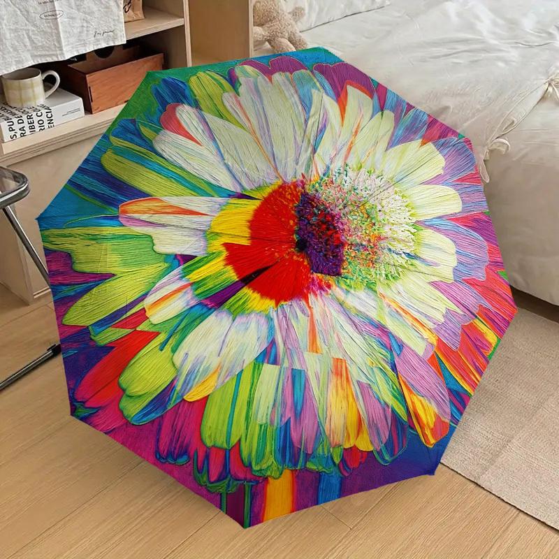 

1pc Flower Painting Automatic Folding Umbrella, Heavy Duty 8 Rib Iron Frame, Suitable for Travel, Daily Use, Birthday, Decor Gift 84