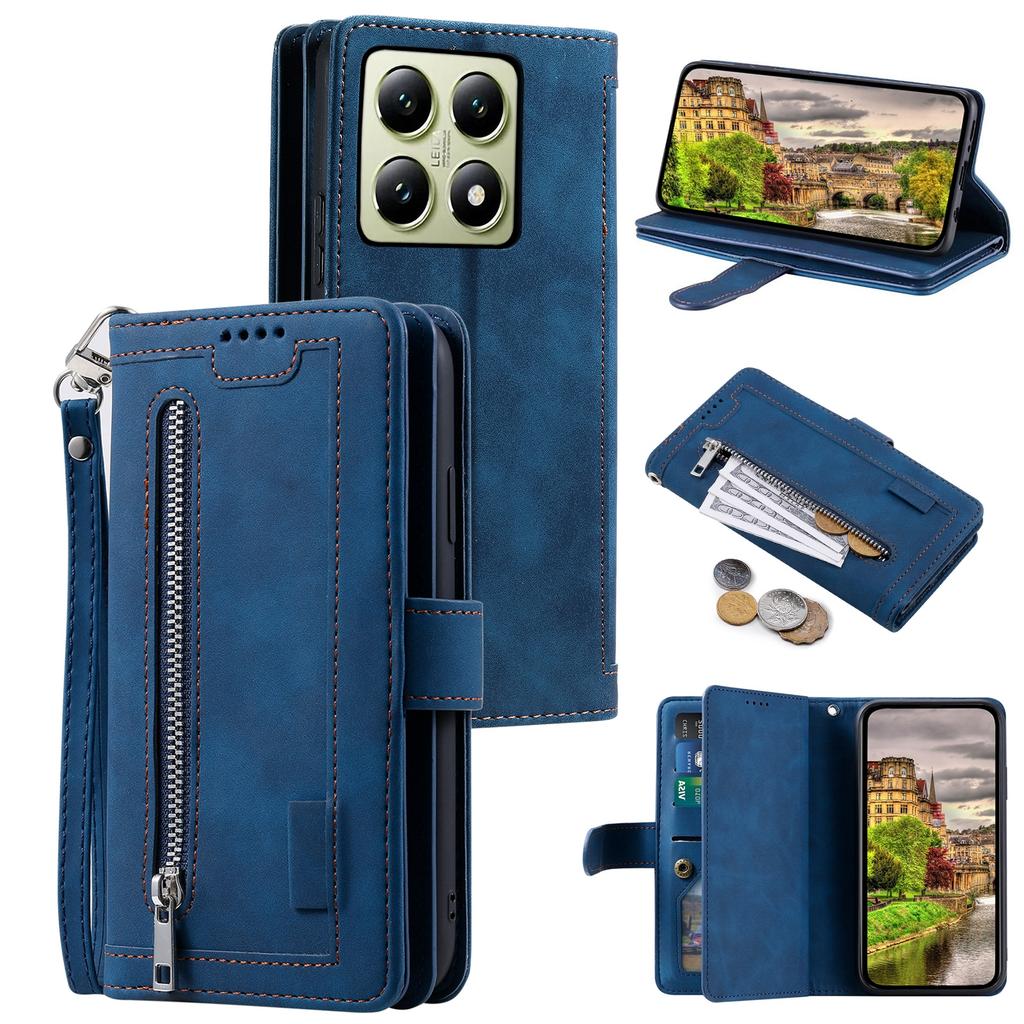 Etui na Xiaomi 14T Pro Pokrowiec na telefon ze skóry PU z portfelem na zamek błyskawiczny 9 przegródek na karty