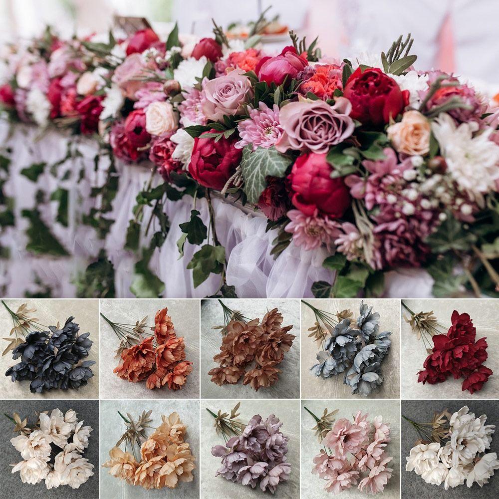 9 Heads Artificial Flower Peony Multicolor Simulation Floral Bouquet  Wedding Ornament