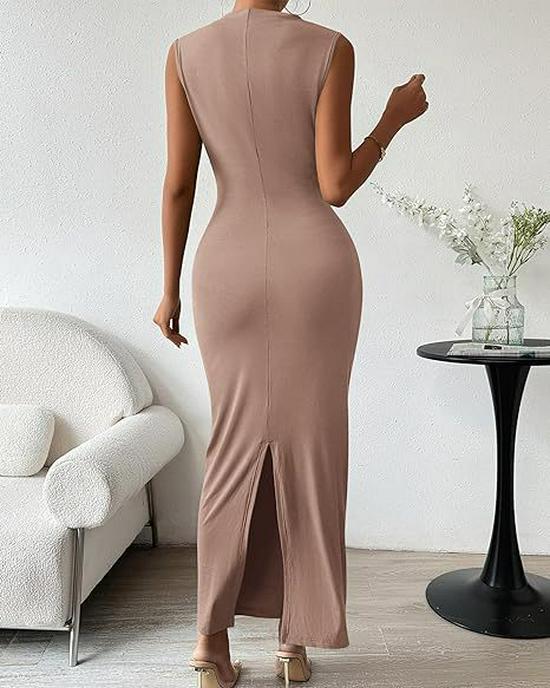 European Spring/Summer Sleeveless Back Slit Pleated Tight-Fitting Women's Dress 2026