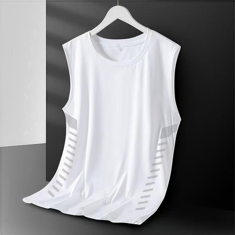 Men's Plus Size Ice Silk Sleeveless Quick-Dry Crew Neck Tank Top - Casual Loose Summer Sportswear