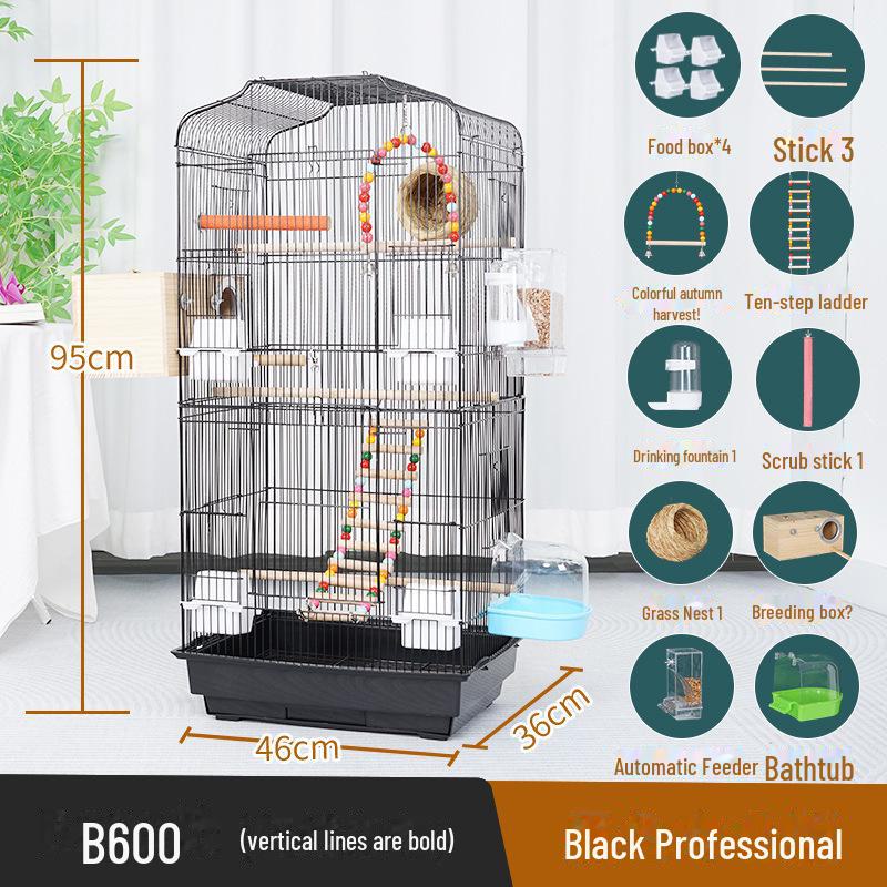 Grande Cage à Oiseaux pour Perroquets et Mynas - Design Phénix Noir
