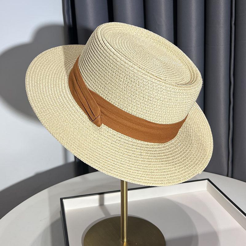 French flat-top sunshade straw hat children's new straw top hat summer seaside vacation sun protection beach sun hat