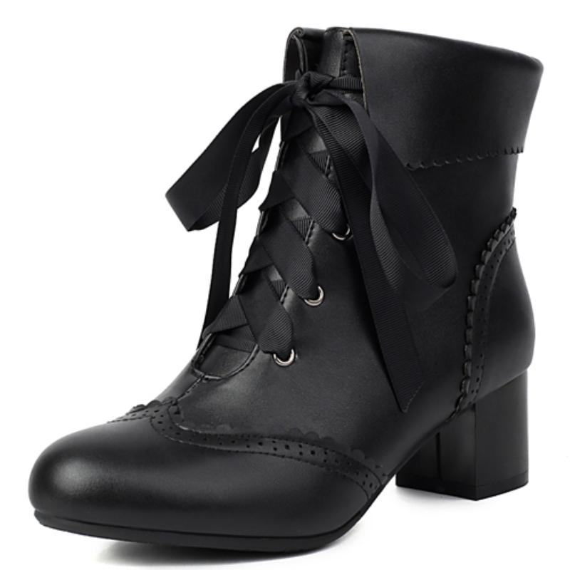 White Ankle Boots for Women Lolitas Autumn Winter 2024 Black Pink Short Boot Low Heels Footwear Shoes Girls Waterproof