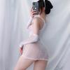 No Crotch Transparent Fashion Hollow Out Sexy Mesh Seductive Jumpsuit With Tight And Hollowed Out Waist Hugging Short Skirt