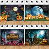 Halloween Party Decoration Hanging Cloth Pumpkin Witch Bat Castle Full Moon Night Photography Background Not Room Decoration