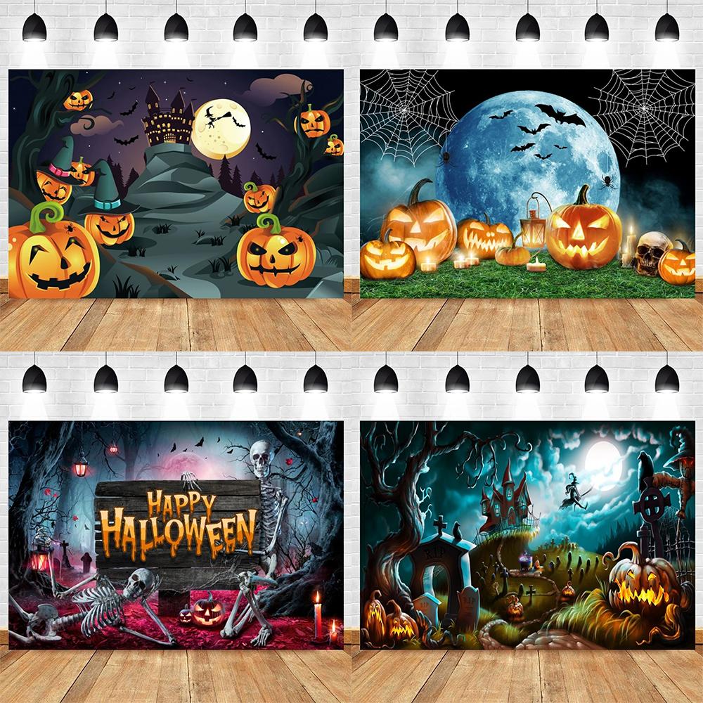 Halloween Party Decoration Hanging Cloth Pumpkin Witch Bat Castle Full Moon Night Photography Background Not Room Decoration