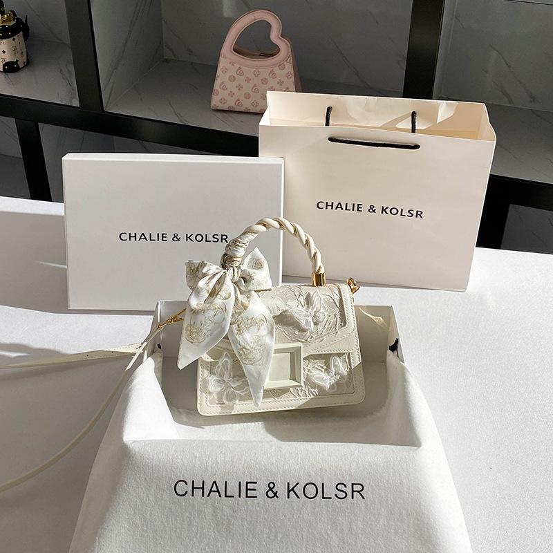 Popular Bow Lace Bag, New High-end Embroidery Small Square Bag белый