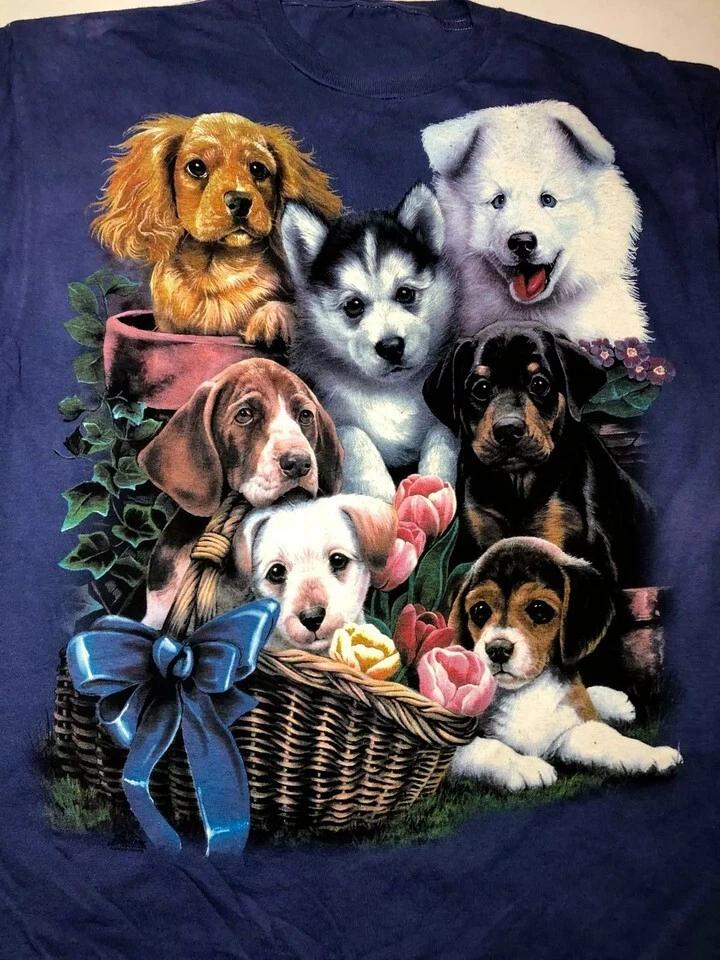 

Puppy Collage Cute Dogs Cotton Animal Purple Pets T-shirt 4XL