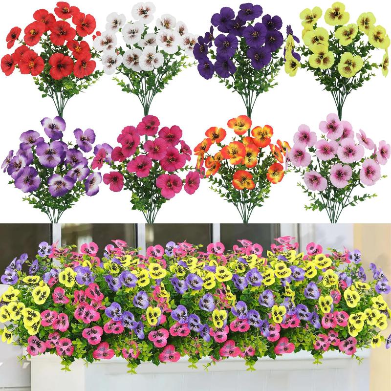 Artificial Pansy Violet Flowers Fake Hanging Morning Glory Garland Lifelike Silk Plants for Home Wedding Party Decor