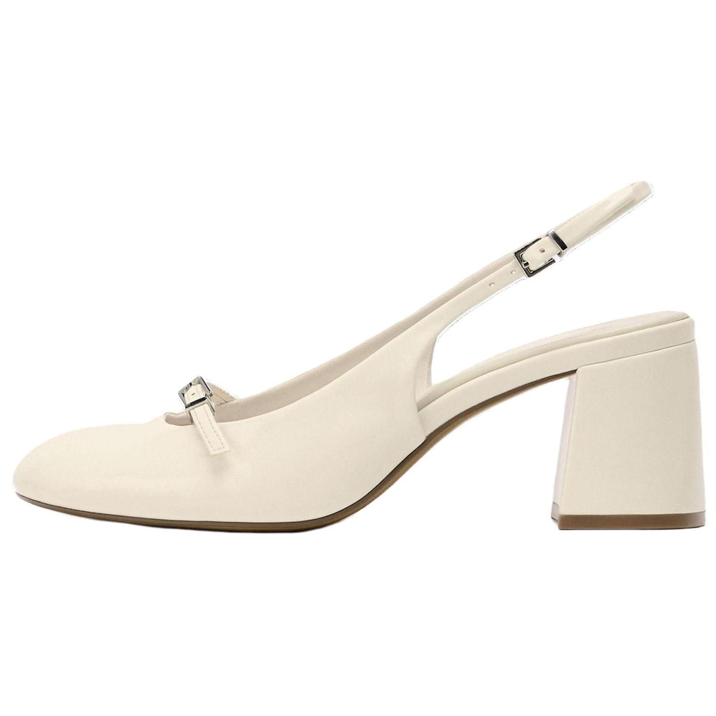 

Zara Винтажные туфли с круглым носком, украшенные пряжкой, с открытой пяткой и массивным каблуком 7 см, женские, белые 12802510001 41