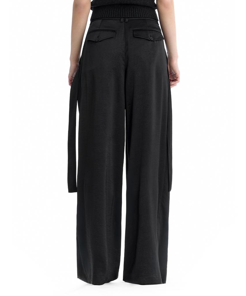 Teulimingbeodeu Draped Strap Set-Up Slacks [ Black ]