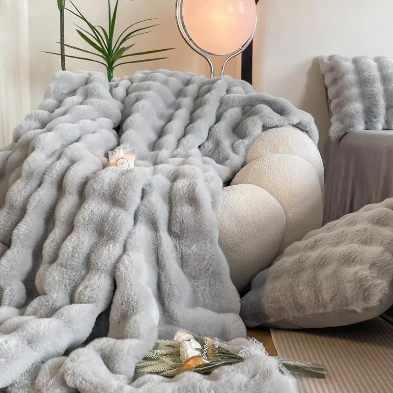 Klasse A 480g Imitatiebont van Rex Konijnenhaar Konijnenvlies Deken Multifunctionele Dekbedovertrek Deken Vrijetijdsdeken 110x150cm 1pcs