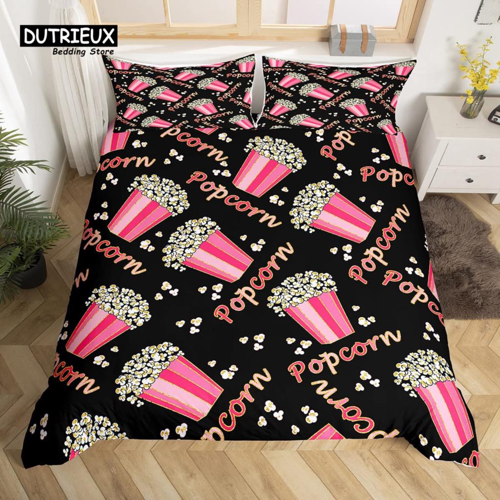 Popcorn Duvet Cover Movie Theater Food Bedding Set Microfiber Cinema Poster Comforter Cover Twin Full For Kids Teens Room Decor