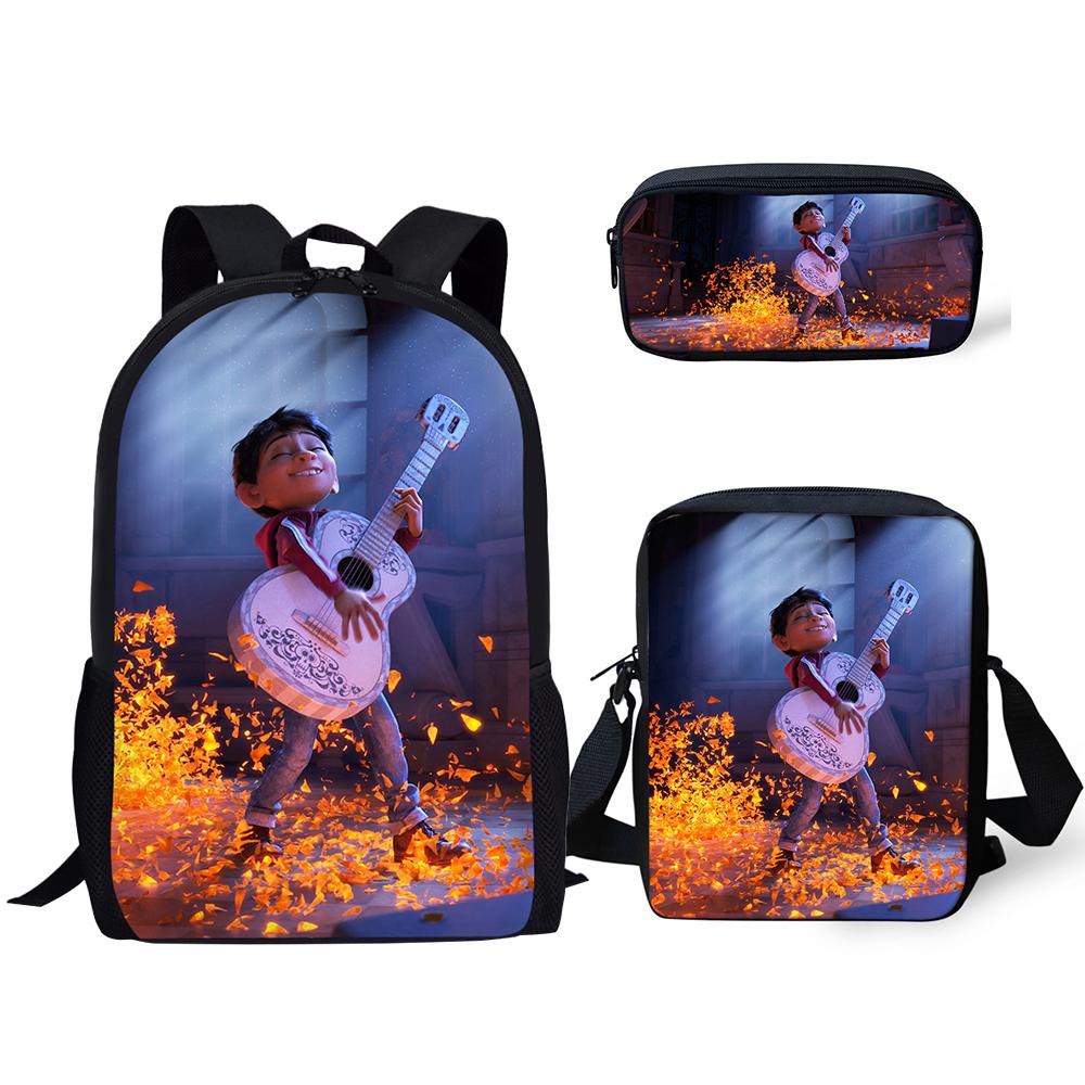 Popular COCO Music Skull Pattern 3D Print 3pcs/Set pupil School Bags Laptop Daypack Backpack Inclined shoulder bag Pencil Case