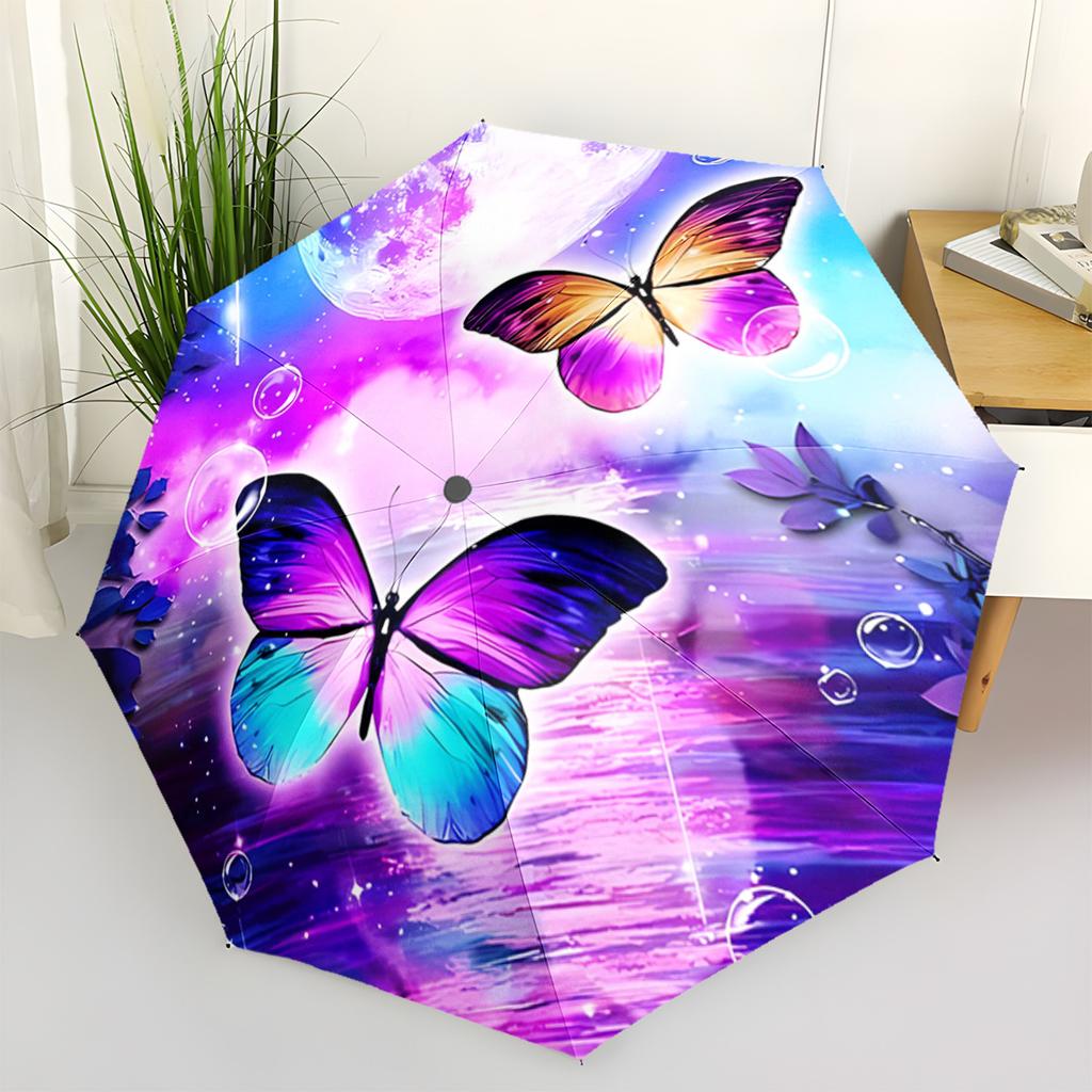 Butterflies Under the Moonlight Pattern Print 1pc Automatic Folding Umbrella, Portable & Foldable Design with 8 Ribs, Casual O