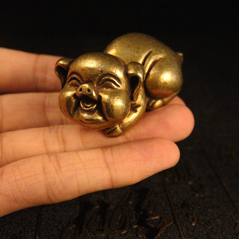 Solid Copper Pig Small Statue Ornaments Lucky Animal Home Decor For Living Room Antique Brass Figurine Office Desk Car Decoratin