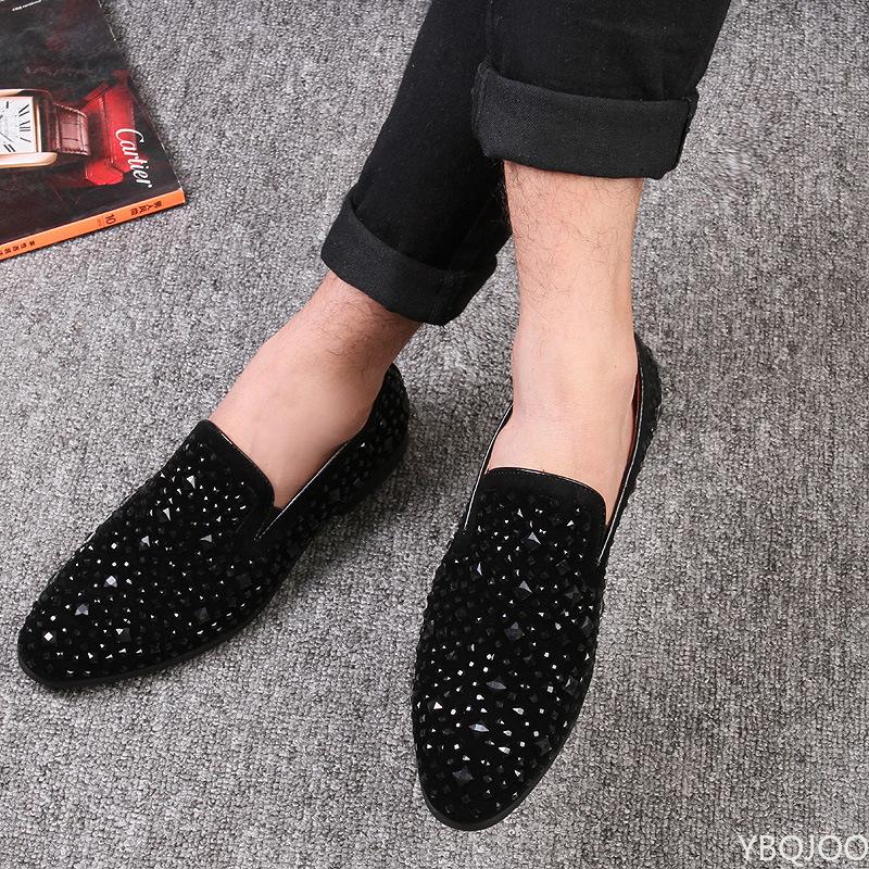 Fashion Black Spikes New Brand Mens Loafers Luxury Shoes Denim And Metal Sequins High Quality Casual Men Shoes 2024 Fashion Party Flats