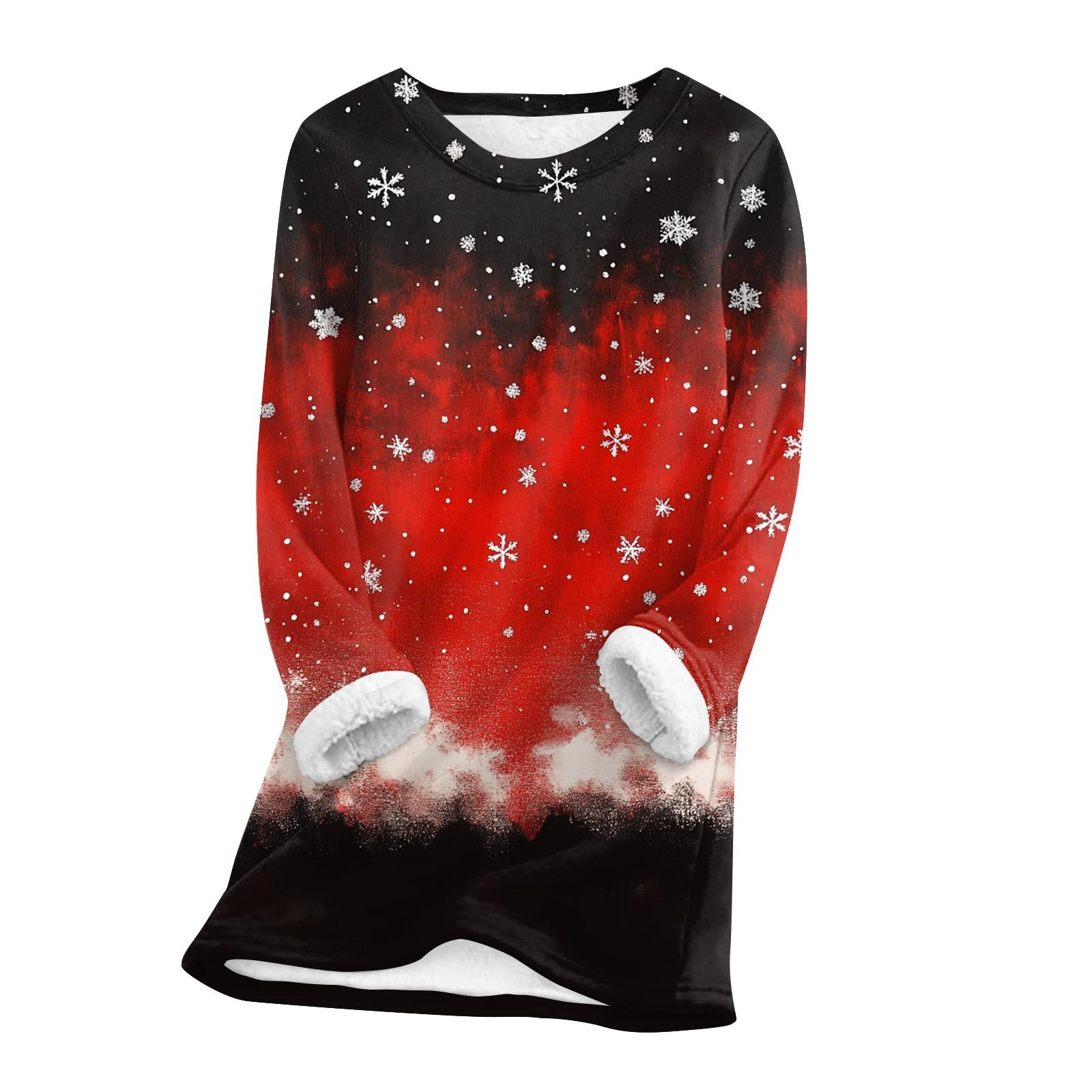 

Женский топ с круглым вырезом и принтом из утолщенного плюша и кашемира, теплый длинный топ L винный