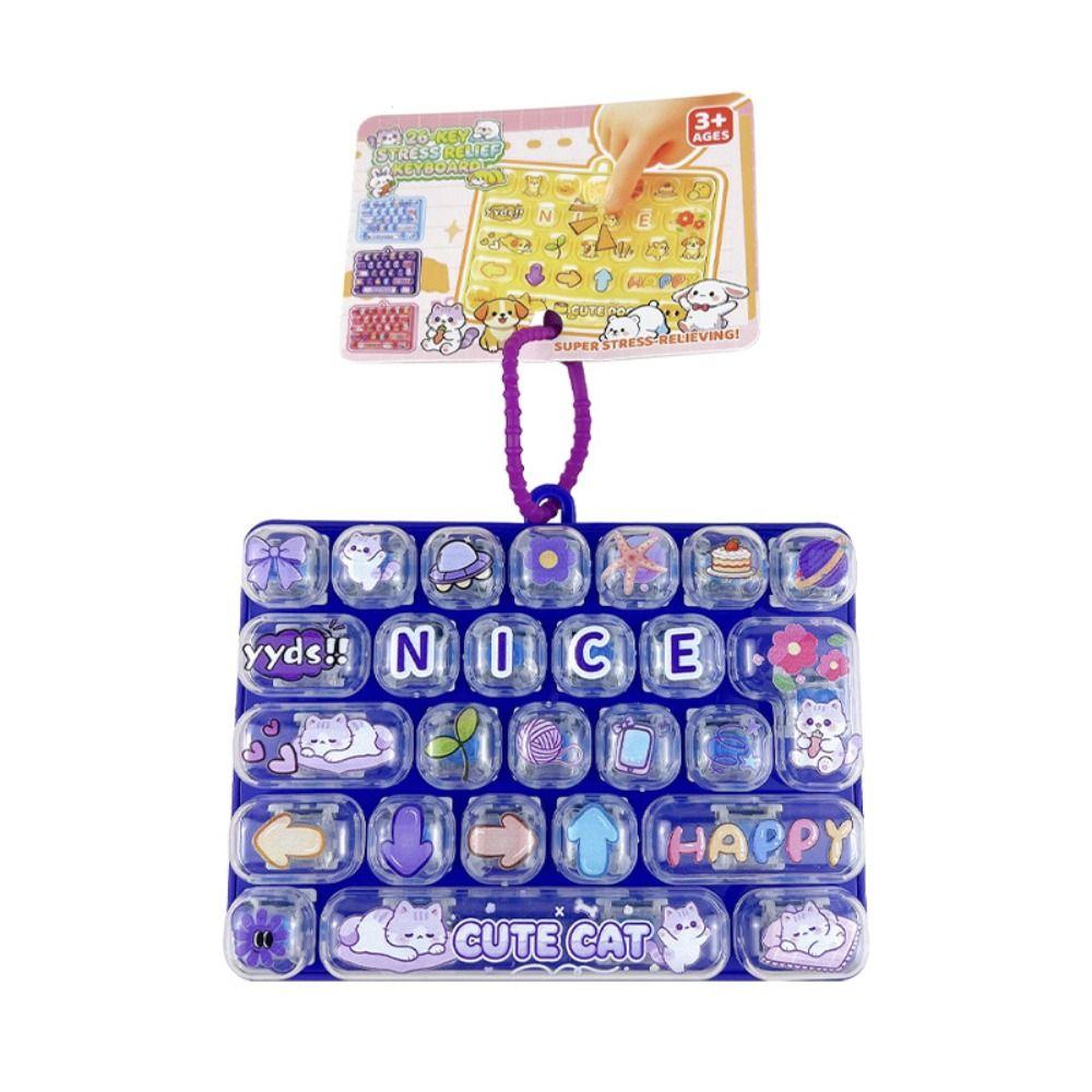Cartoon 26 Keys Keyboard Keychain Pressable Keys Stress Relief Fidget Toy Travel Use
