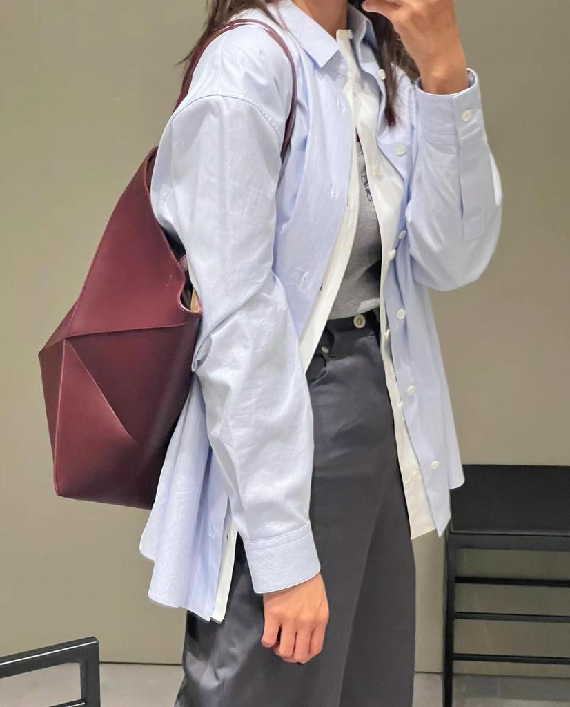 High-Quality Top Layer Cowhide Geometric Folding Tote Bag with Large Capacity