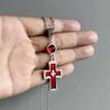 Gothic Punk Geometry Round Glass Crystal Blood-red Cross-shaped Pendant Necklace for Women Halloween Party Collar Chain Jewelry
