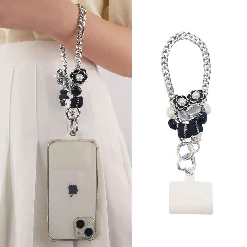 Mobile Phone Lanyard Short Metal Women's Portable Chain Bag Decorative Chain Button Jewelry Phone Universal Anti Loss Lanyard