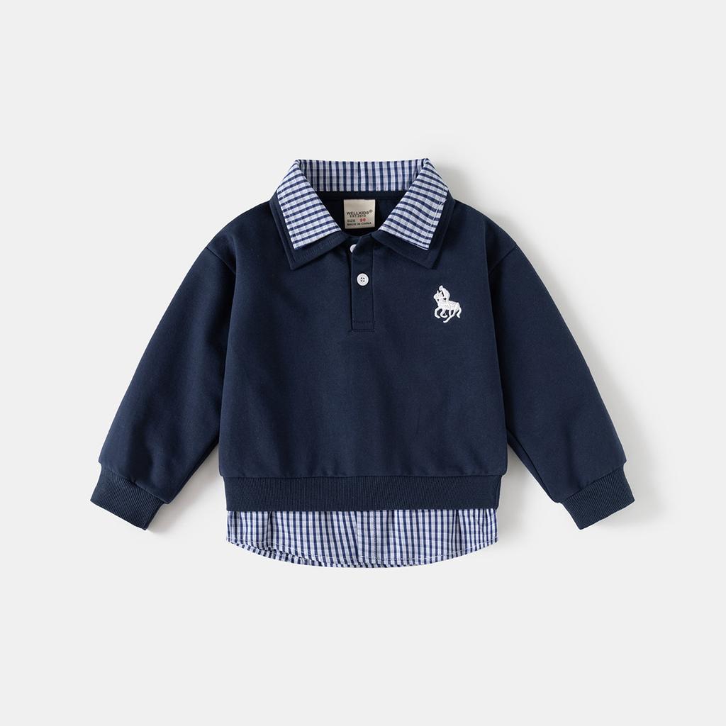 Boys Fashion Fake Two-piece Sweater Spring and Autumn Children's Shirt Collar Splicing Top Children's Casual Sweater Tide