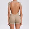 European & American Backless Peach Hip Tight Yoga One-Piece - Short Sleeve for Dance, Fitness & Sports