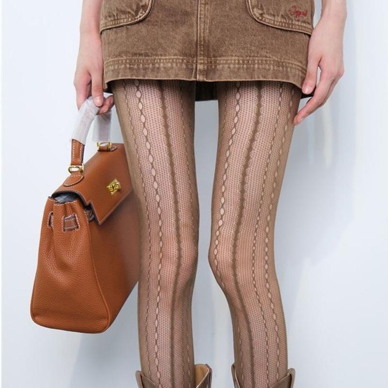Y2k Spicy Girl Sexy Pantyhose Retro Personality Hollow Lace Fishing Net Socks Vertical Jacquard Pantyhose