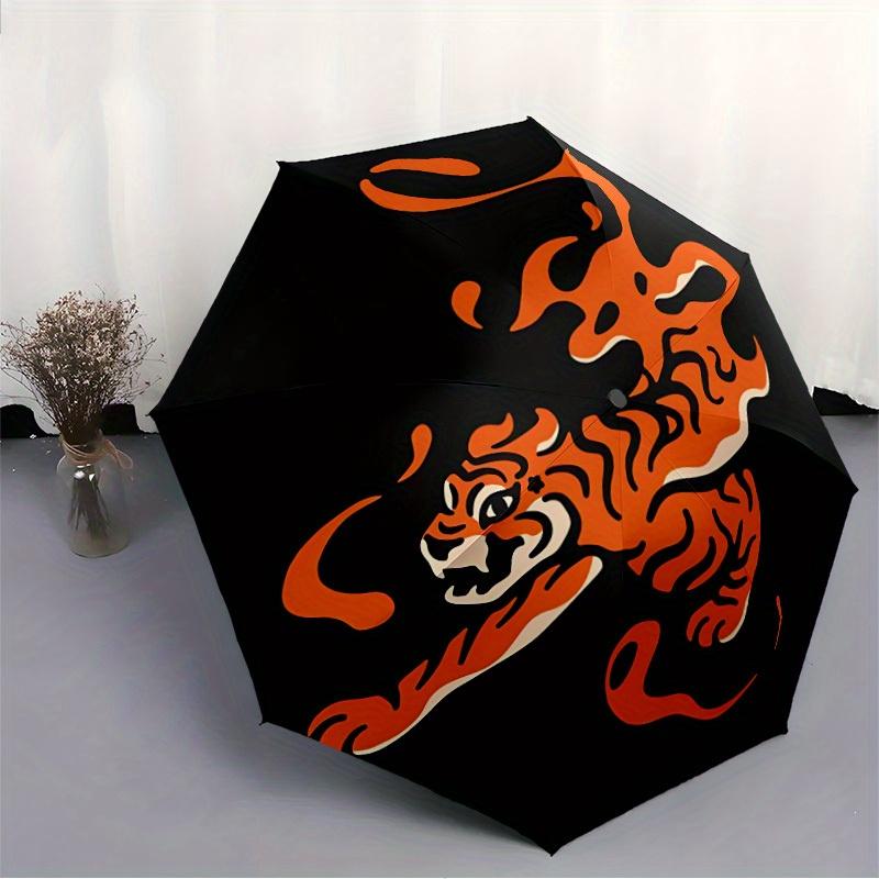 1pc Tiger Flame Automatic Open/Close Umbrella with Windproof, Functional Design, 8-Rib Sturdy Canopy