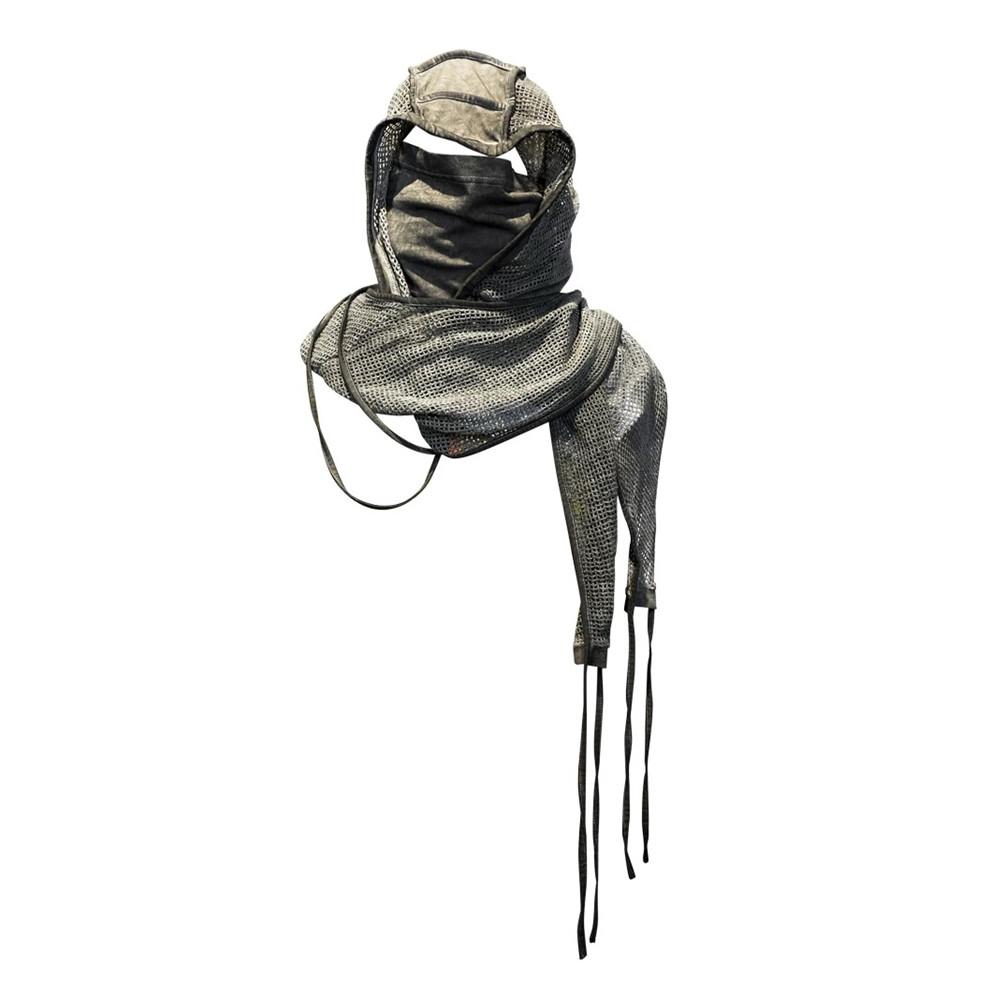 

Pure Cotton Mesh Asymmetric Design Punk Vintage Scarf Hooded Cloak Man Woman Techwear Style Distressed Retro Headscarf Shawl One Size темно-коричневого
