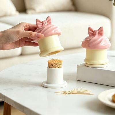Roze Strik Tandenstoker Dispenser met Stofdicht Deksel Tandenstokers Opbergdoos Bureau Decoratieve Tandenstoker Houder Doos Pot