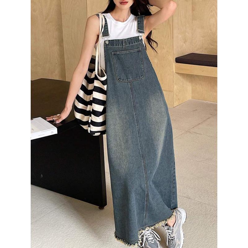 Tall Slim Denim Overall Dress - Enhances Height and Slimming Effect