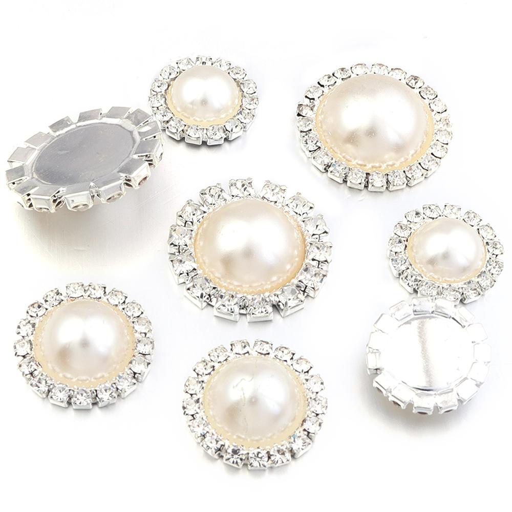 10pcs Rhinestone Imitation Pearl Flower Disc Shiny Half Round Loose Beads For DIY Crafts Clothing Sewing Jewelry Making Supplies