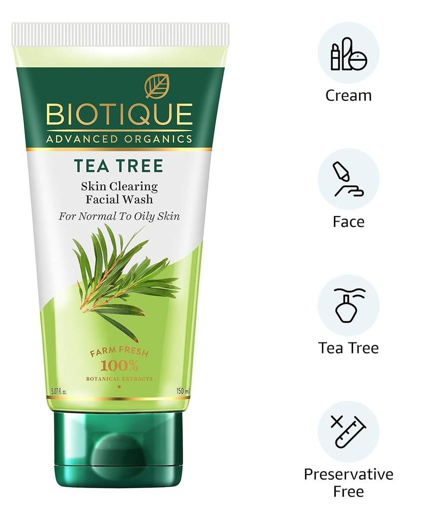 Biotique Tea Tree Face Wash 150ml For Acne & Oily Skin – Deep Cleansing, Paraben Free, SLS Free, Redness Relief